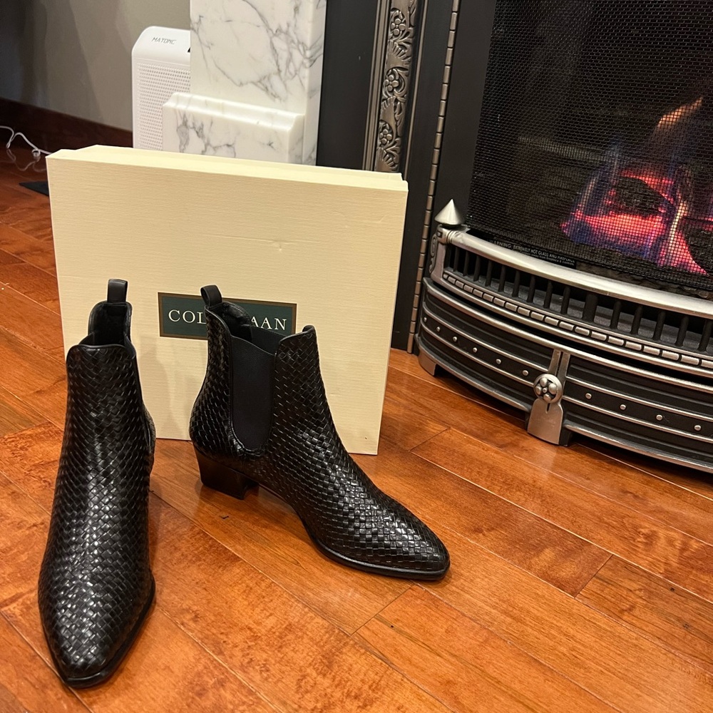 Cole Haan Black Woven Leather Boots - Picture 8 of 9